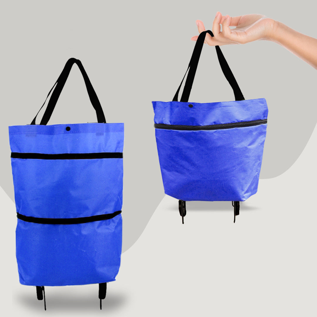 2-in-1 Foldable Shopping Cart with Wheels – Heavy-Duty Oxford Fabric Grocery Bag & Organizer