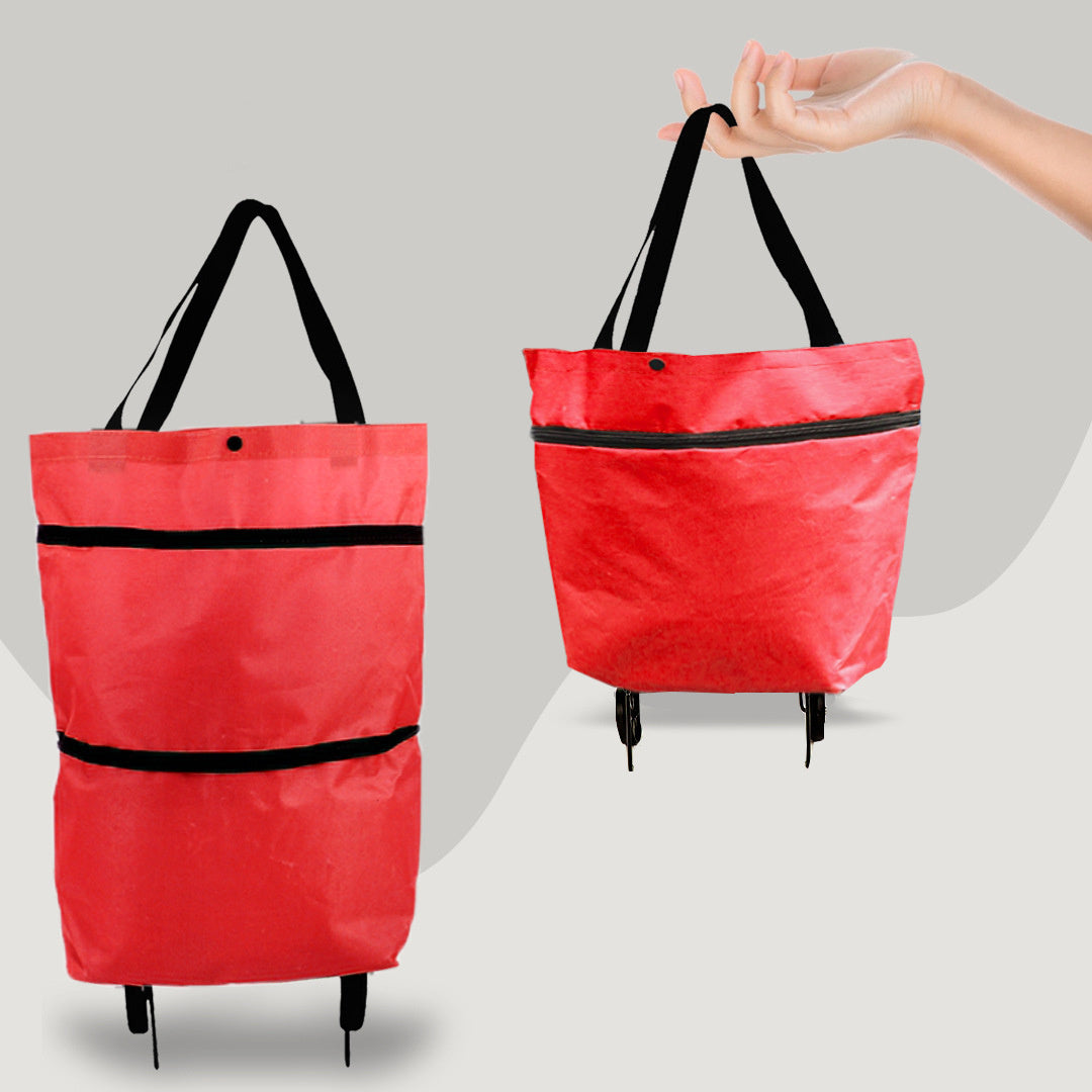 2-in-1 Foldable Shopping Cart with Wheels – Heavy-Duty Oxford Fabric Grocery Bag & Organizer