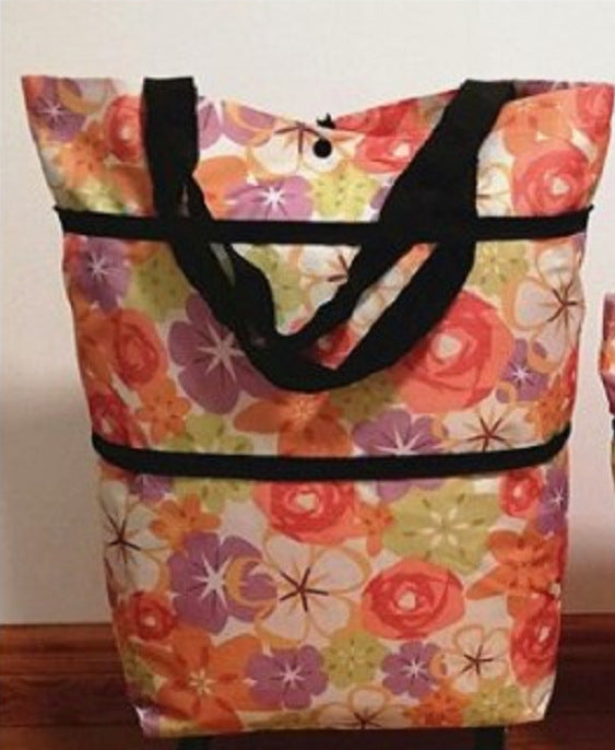 2-in-1 Foldable Shopping Cart with Wheels – Heavy-Duty Oxford Fabric Grocery Bag & Organizer
