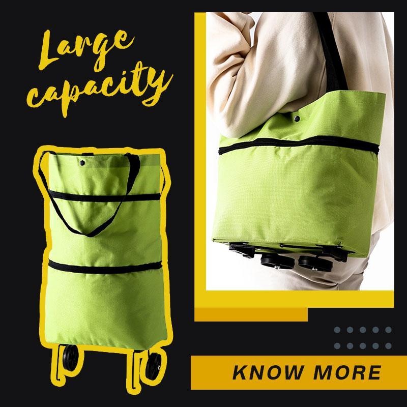 2-in-1 Foldable Shopping Cart with Wheels – Heavy-Duty Oxford Fabric Grocery Bag & Organizer